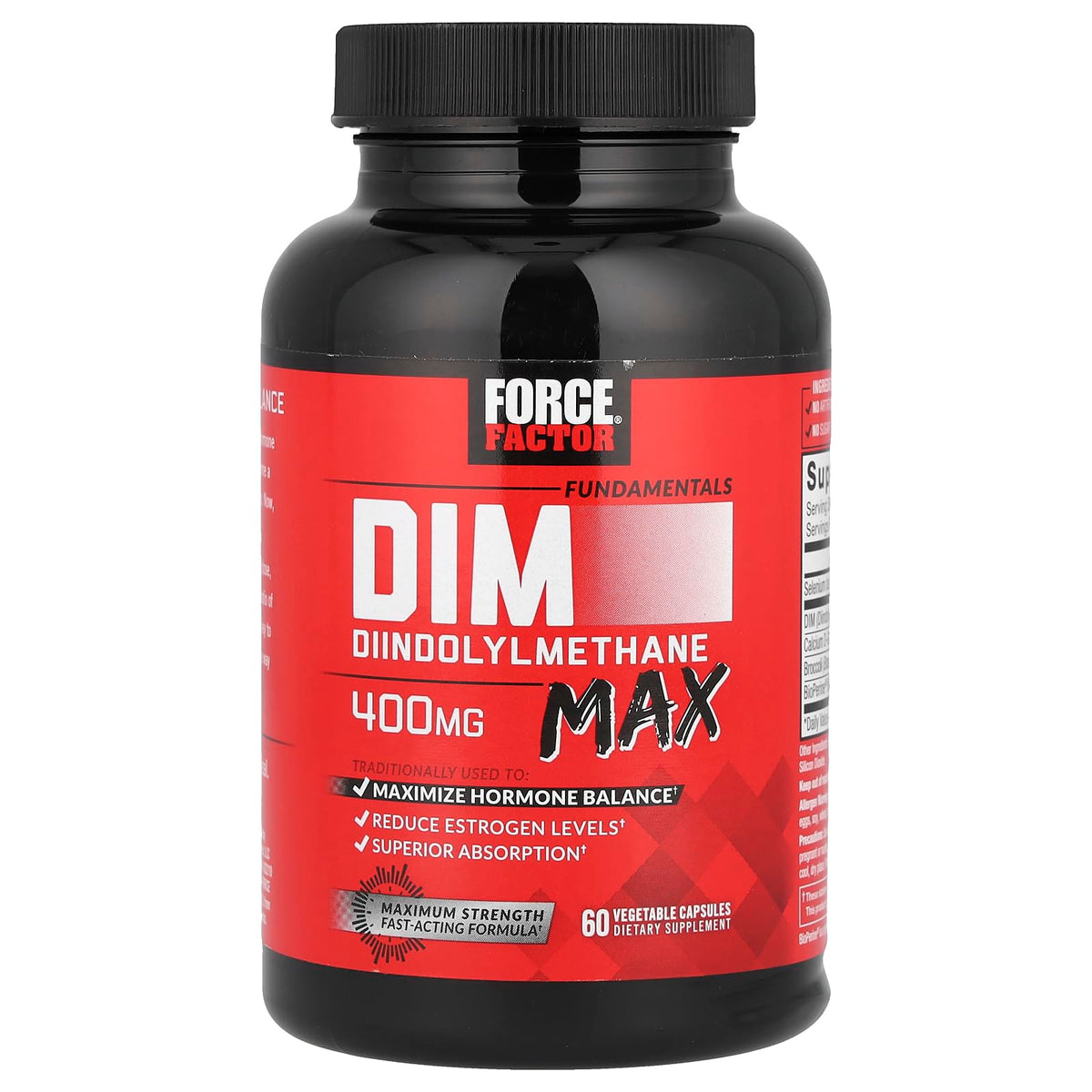 Force Factor DIM Max 400mg capsules avec bouteille ouverte