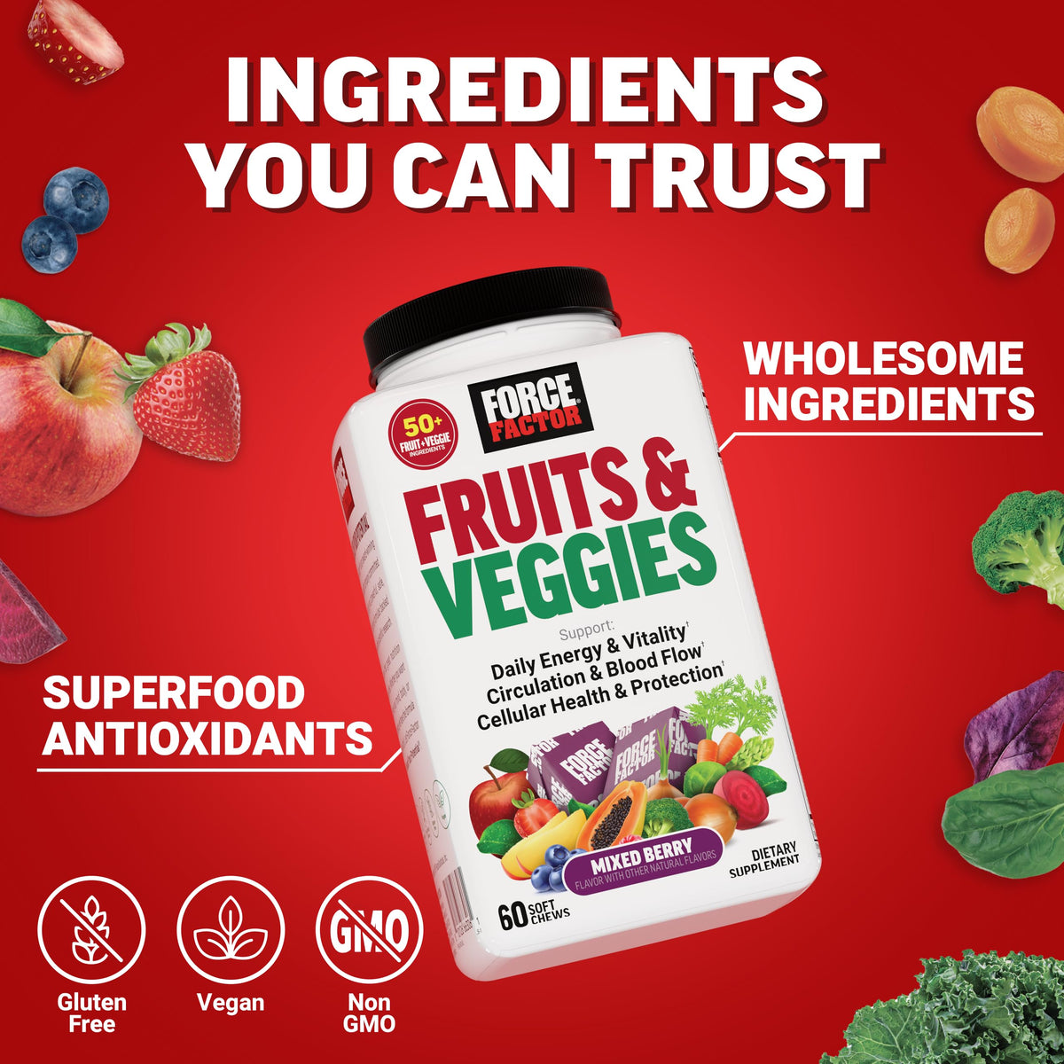 Force Factor Fruits & Légumes, arrière de l'emballage