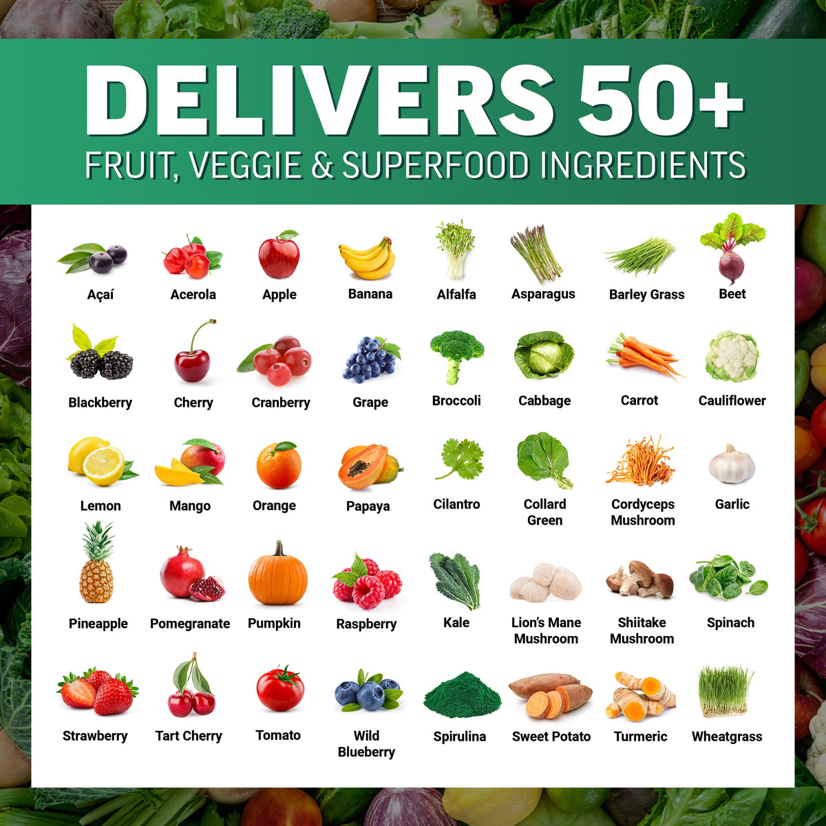 Force Factor Fruits & Légumes, détails des ingrédients