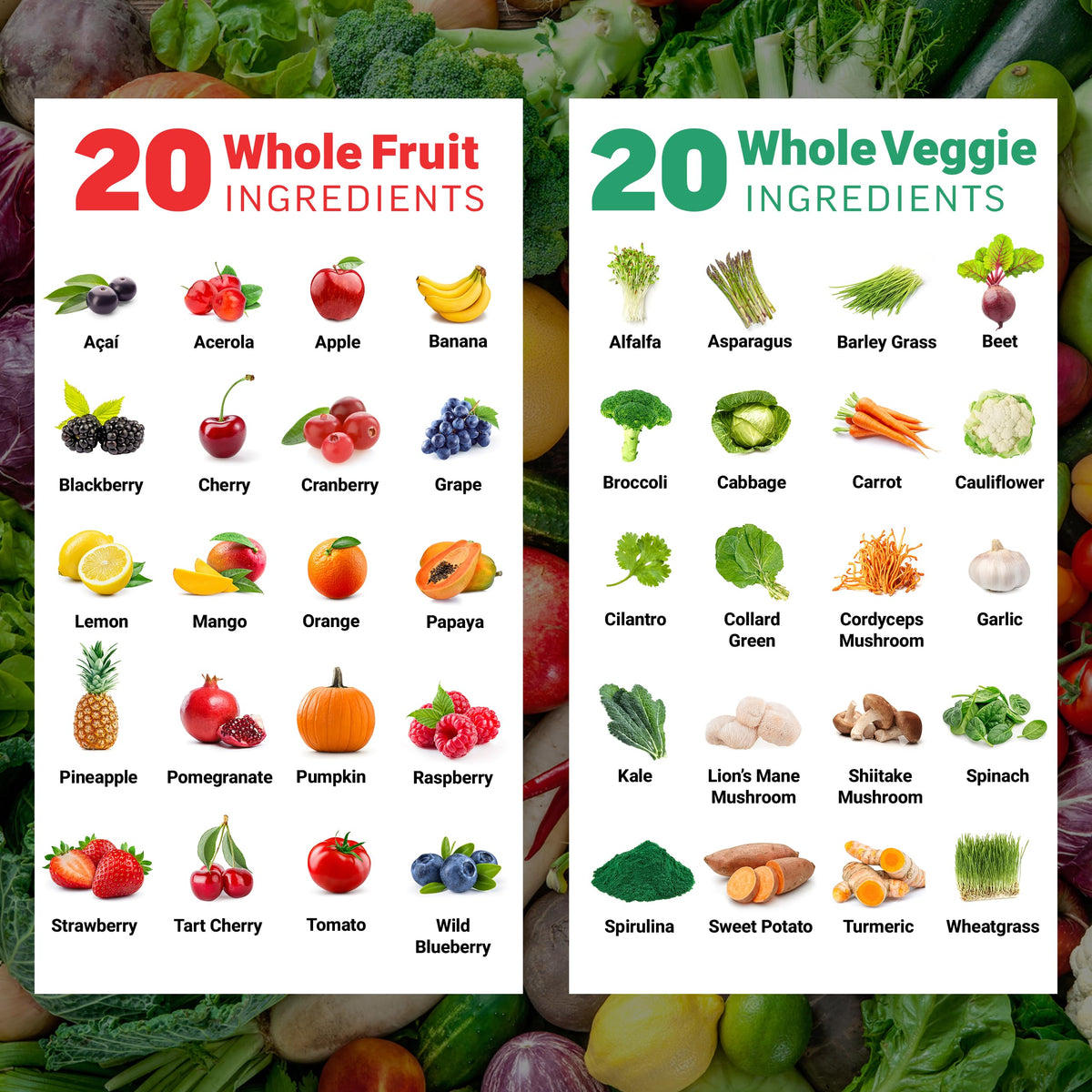 Force Factor Fruits & Veggies 2-Pack côté avec étiquette visible