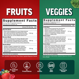 Force Factor Fruits & Veggies 2-Pack sur fond blanc avec étiquettes