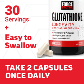 Force Factor Glutathione flacon sur une table en bois