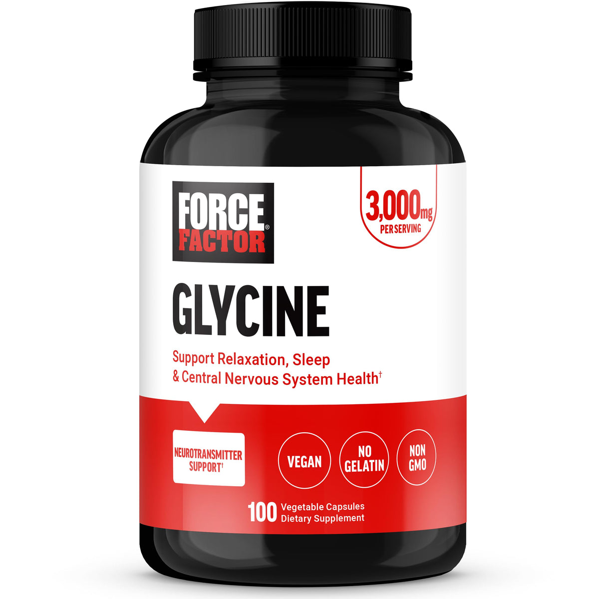Force Factor Glycine 155g boîte avant avec capsules végétales