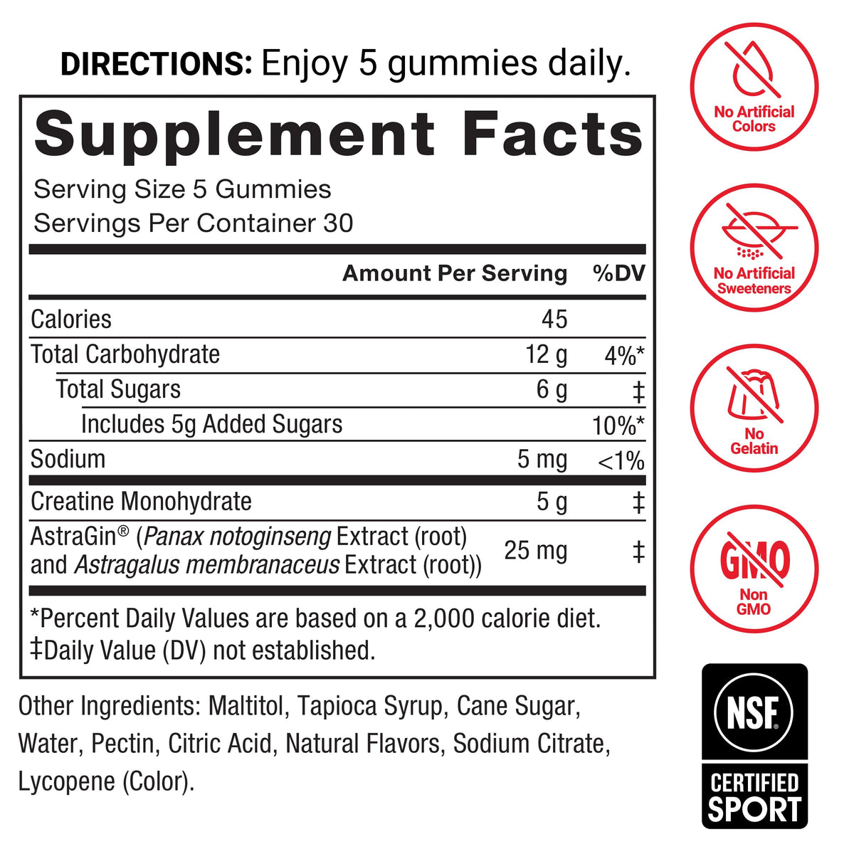 Force Factor Gummies de Créatine Monohydrate 790g dans une main