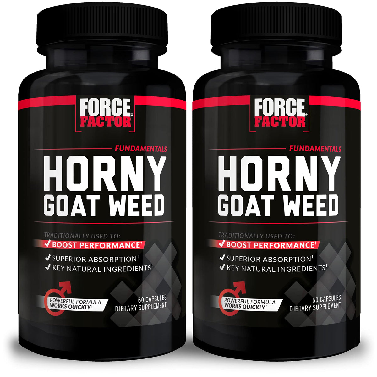 Force Factor Horny Goat Weed 750mg devant du flacon avec étiquette