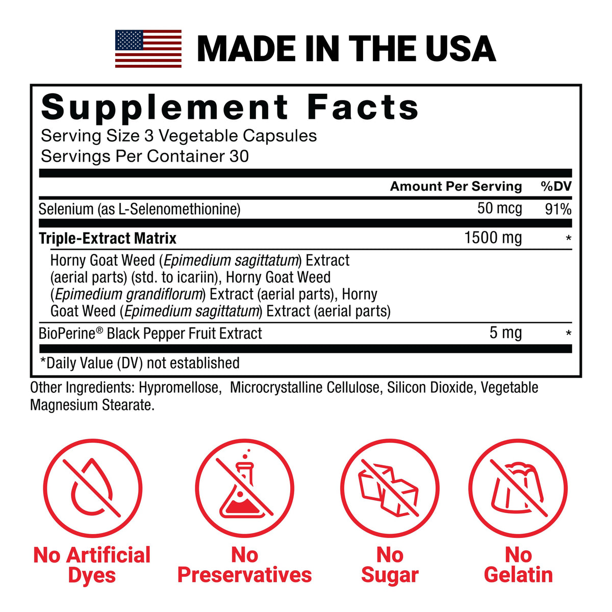Force Factor Horny Goat Weed Max 1500mg boîte ouverte avec capsules