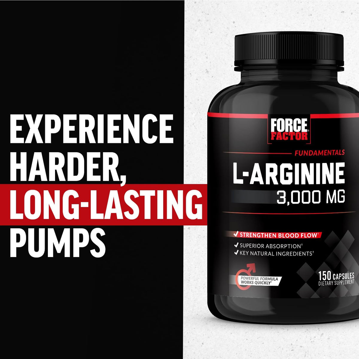Force Factor L-Arginine 3000mg flacon ouvert avec capsules