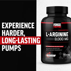 Force Factor L-Arginine 3000mg flacon ouvert avec capsules