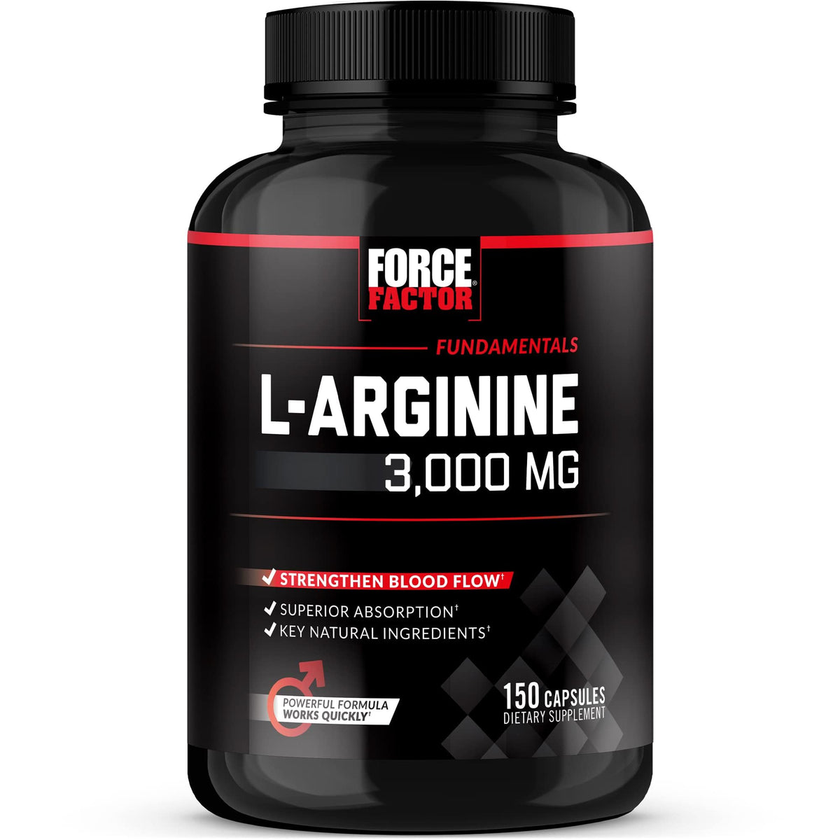 Force Factor L-Arginine 3000mg vue de face avec emballage