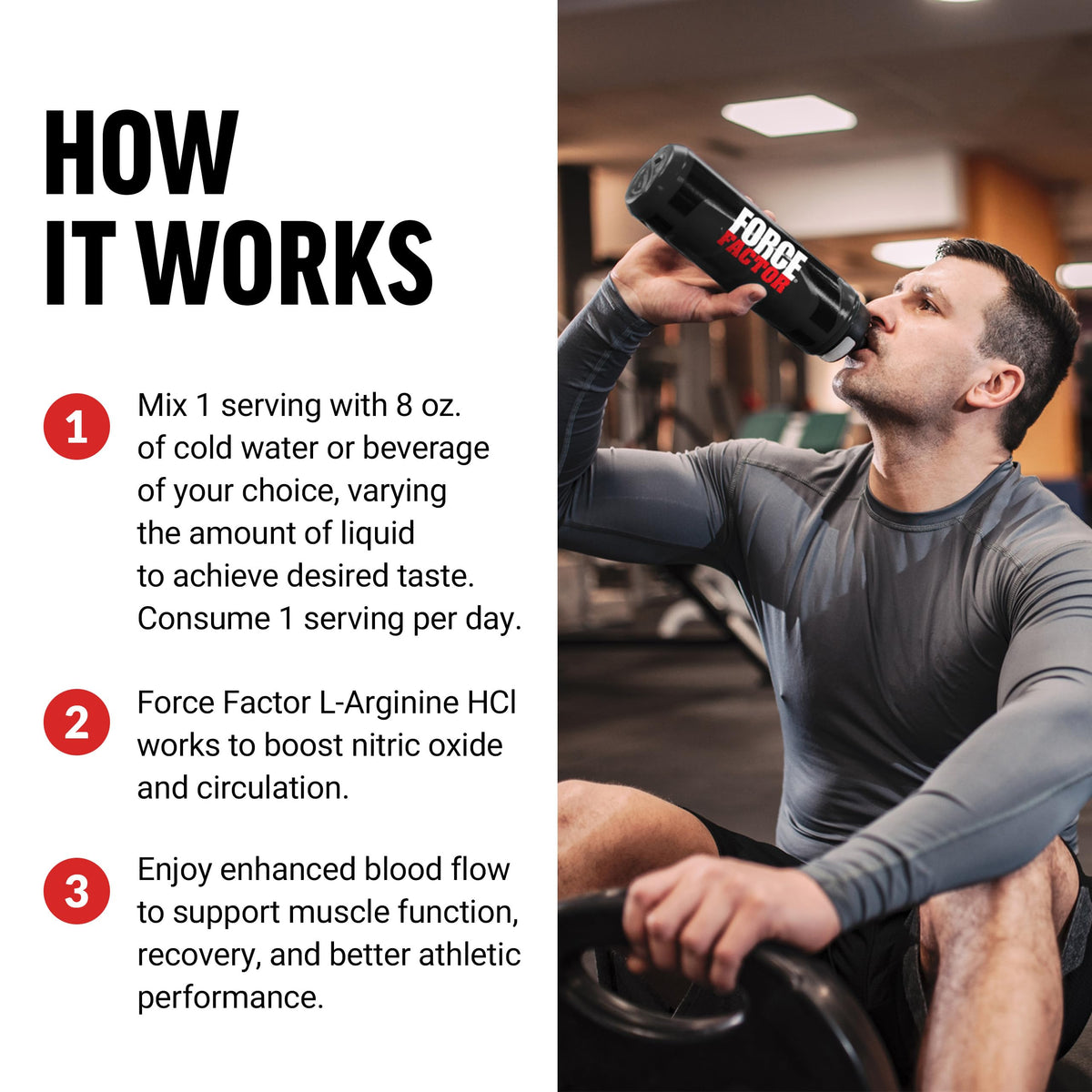 Force Factor L-Arginine HCL 240g sur un plan de travail