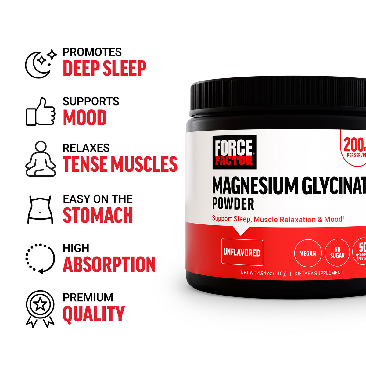Force Factor Magnésium Glycinate Poudre 222g avec cuillère doseuse