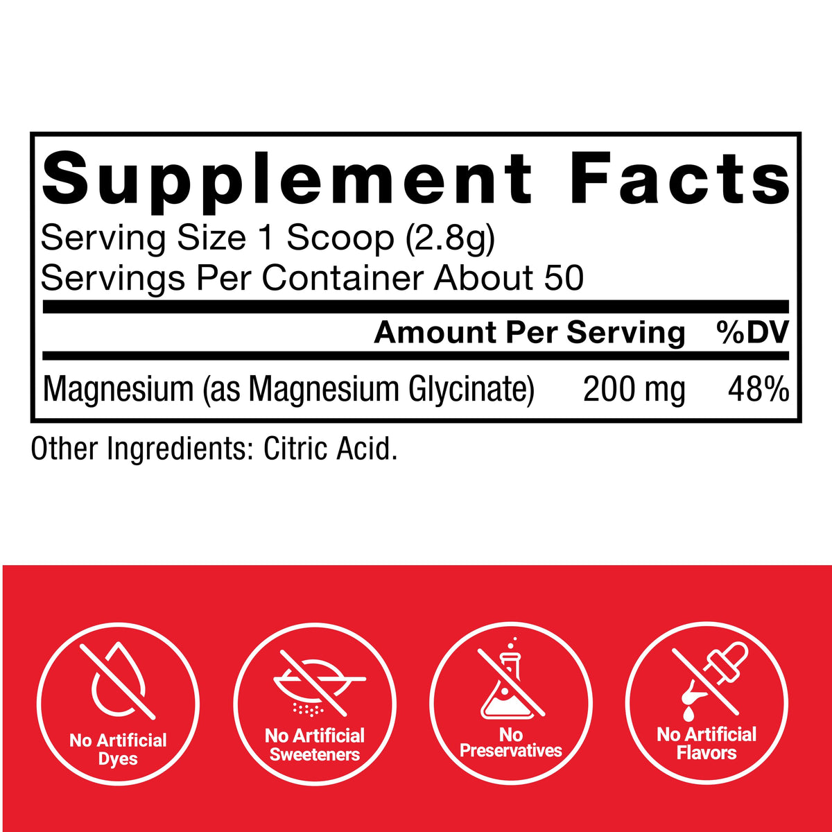 Force Factor Magnésium Glycinate Poudre 222g avec ingrédients