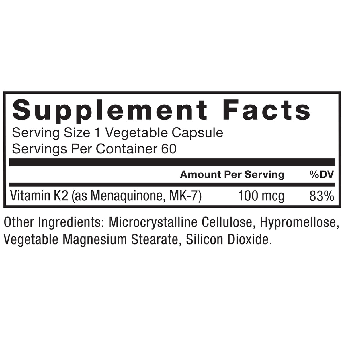 Force Factor MK-7 Vitamine K2 100mcg détails des ingrédients