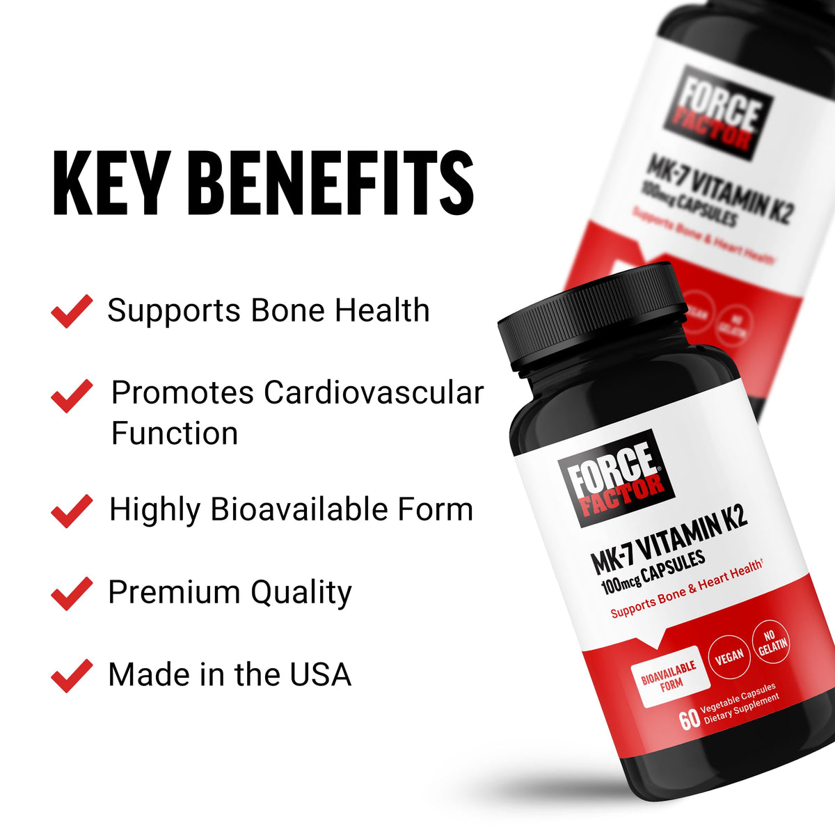 Force Factor MK-7 Vitamine K2 100mcg vue latérale