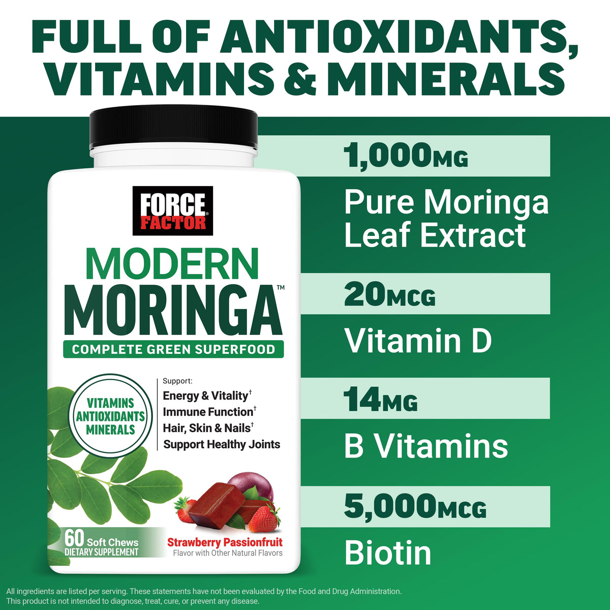 Force Factor Modern Moringa Soft Chews avec une cuillère à mesurer