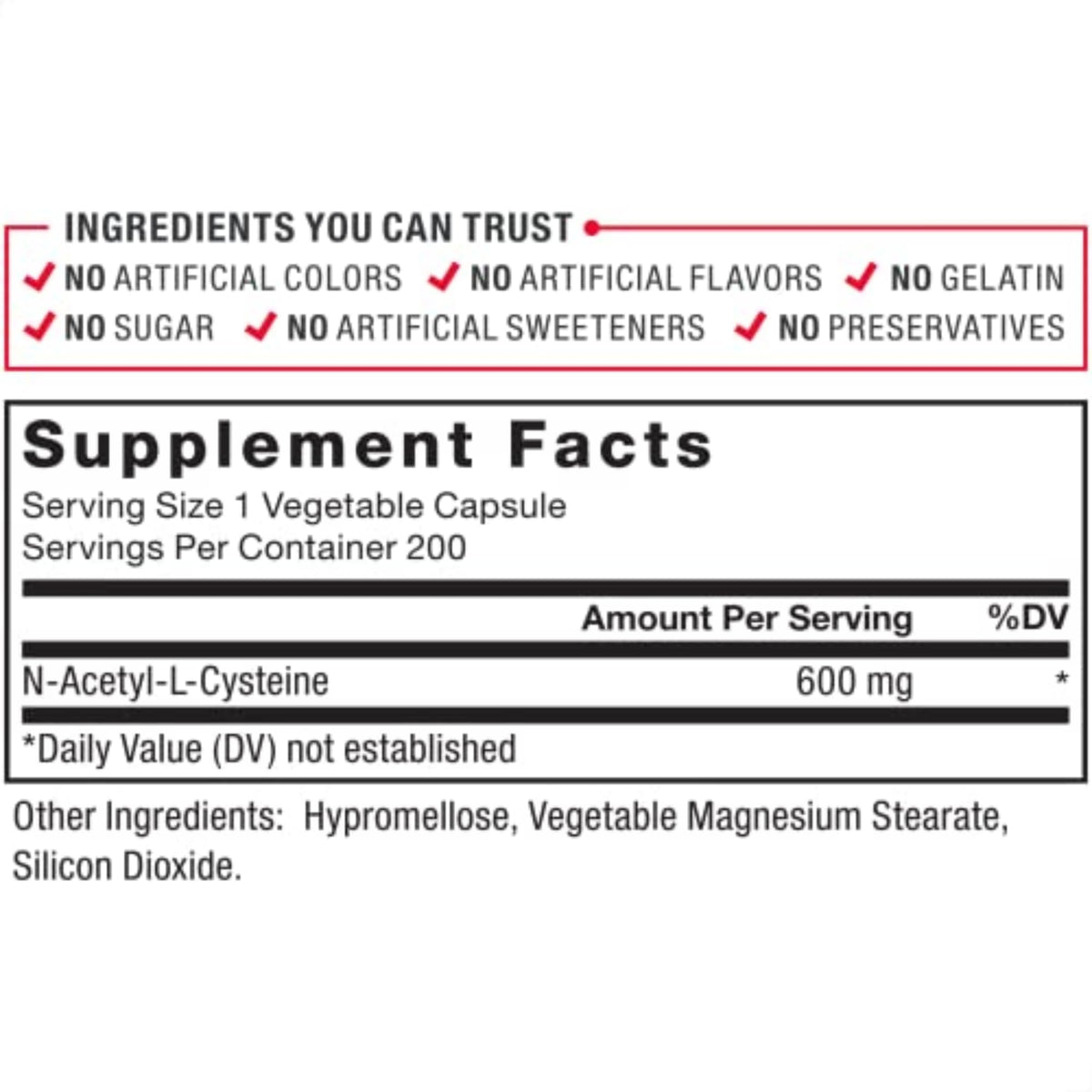 Force Factor NAC 600 mg, emballage et capsules