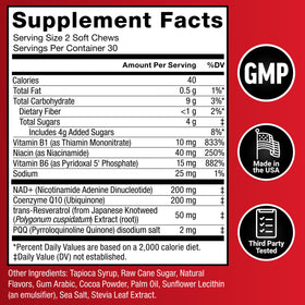 Force Factor NAD+ Gommes Anti-Âge présentation nutritionnelle