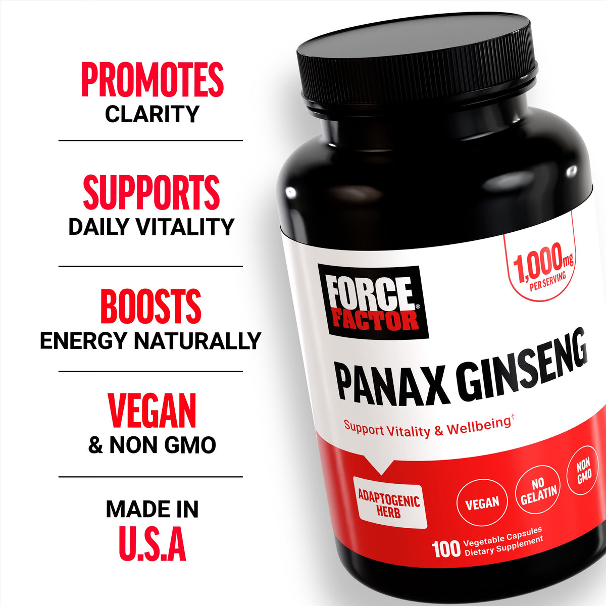 Force Factor Panax Ginseng complément alimentaire 118g informations nutritionnelles