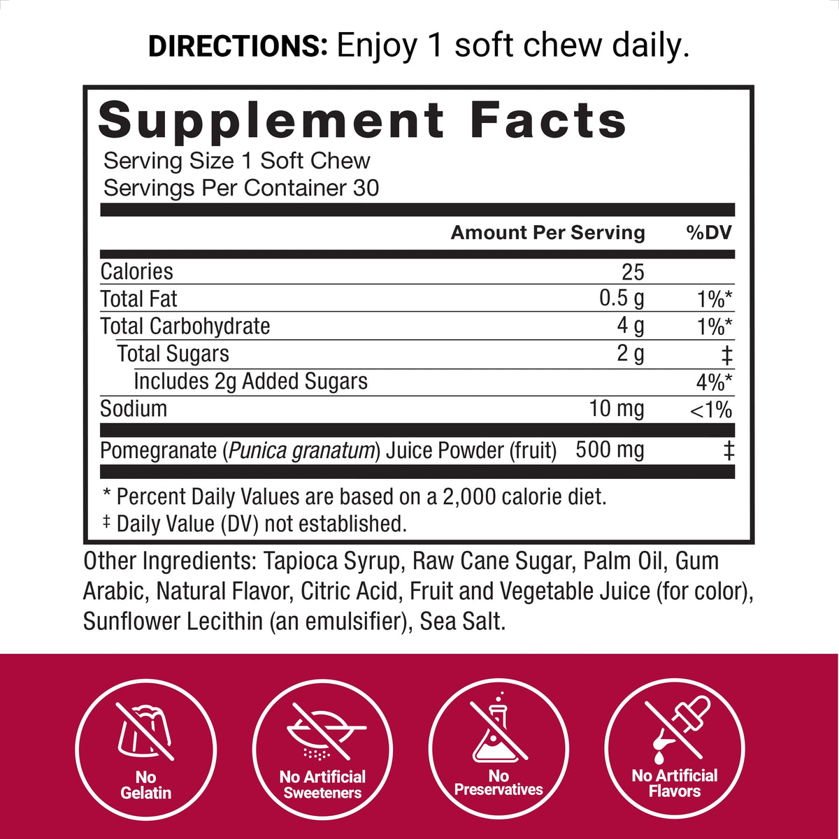 Force Factor Pomegranate Soft Chews 180g bonbons dans un bol