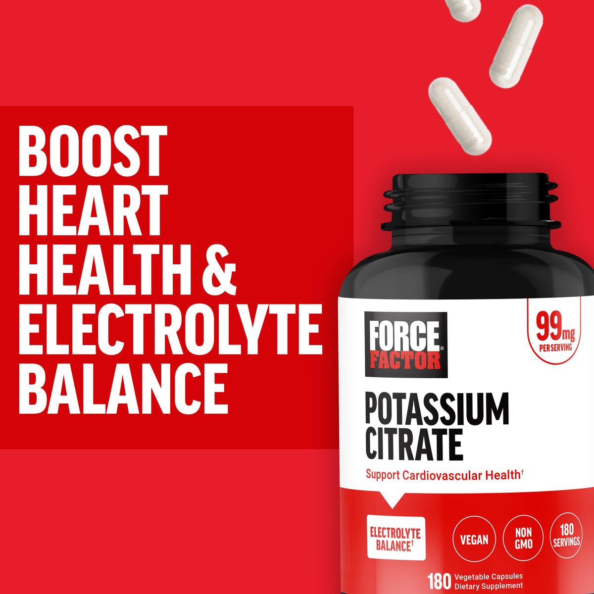 Force Factor Potassium Citrate gélules sur fond blanc