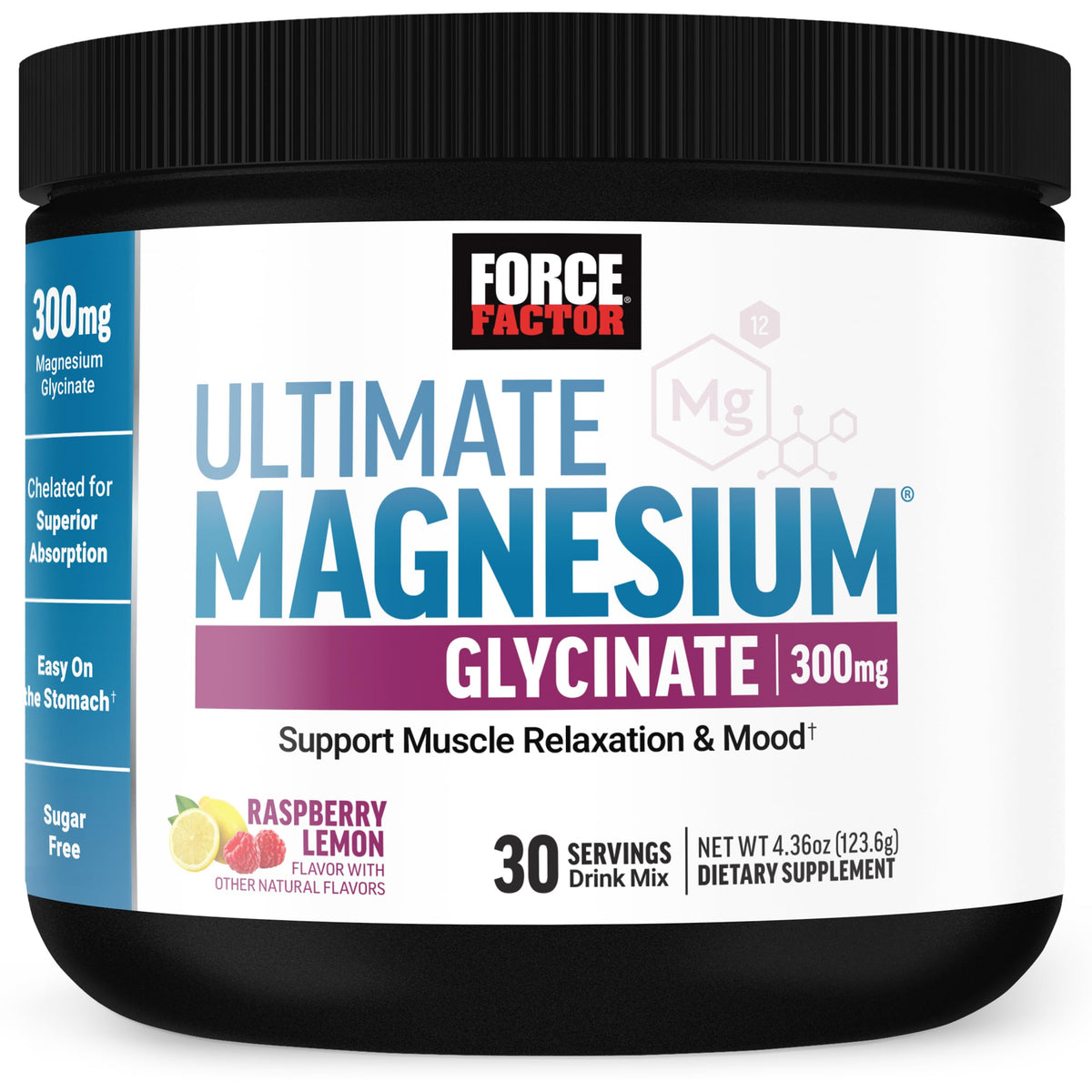 Force Factor Poudre de Glycinate de Magnésium 190g vue de face