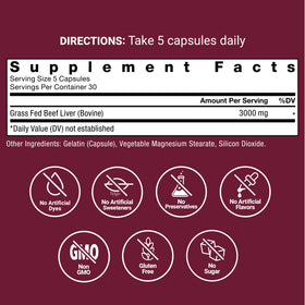 Force Factor Primal Origins Capsules de Foie de Boeuf 3000mg avec dosage