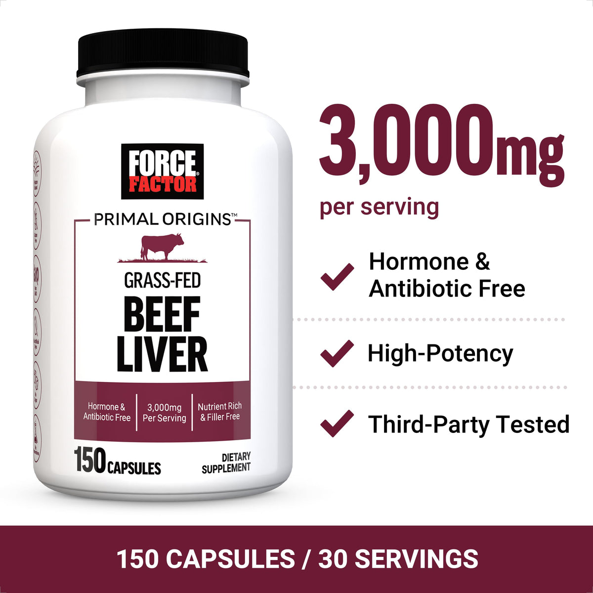 Force Factor Primal Origins Capsules de Foie de Boeuf 3000mg vue de côté