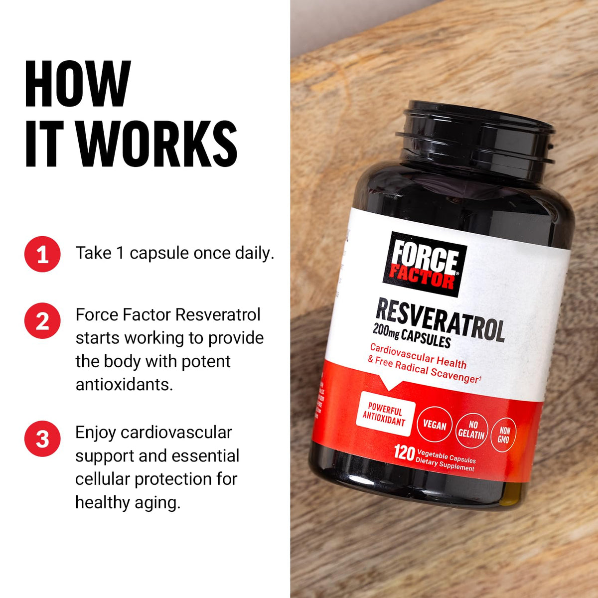 Force Factor Resvératrol bouteille vue de côté