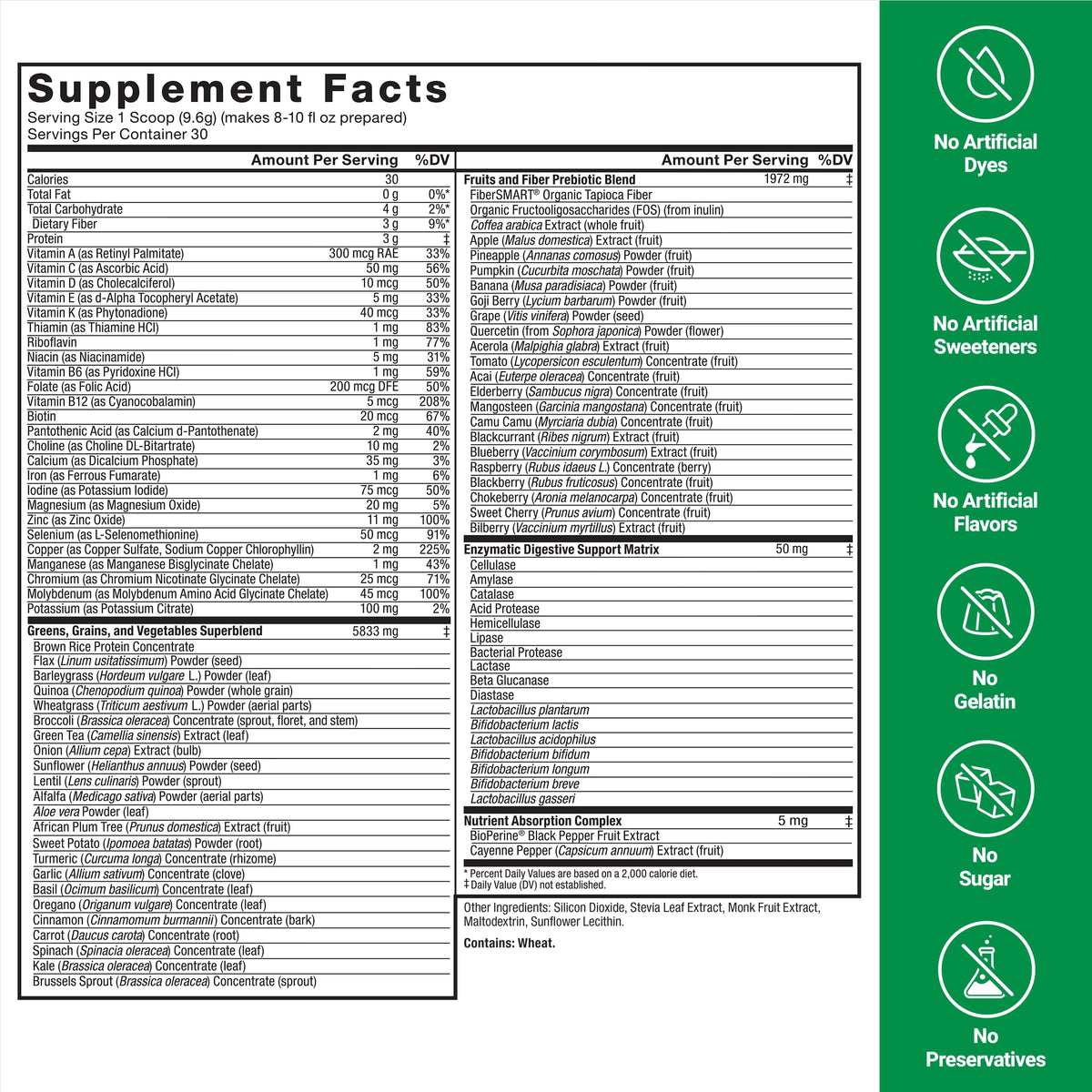 Force Factor Smarter Greens Poudre de Bien-être 358g avec ingrédients naturels