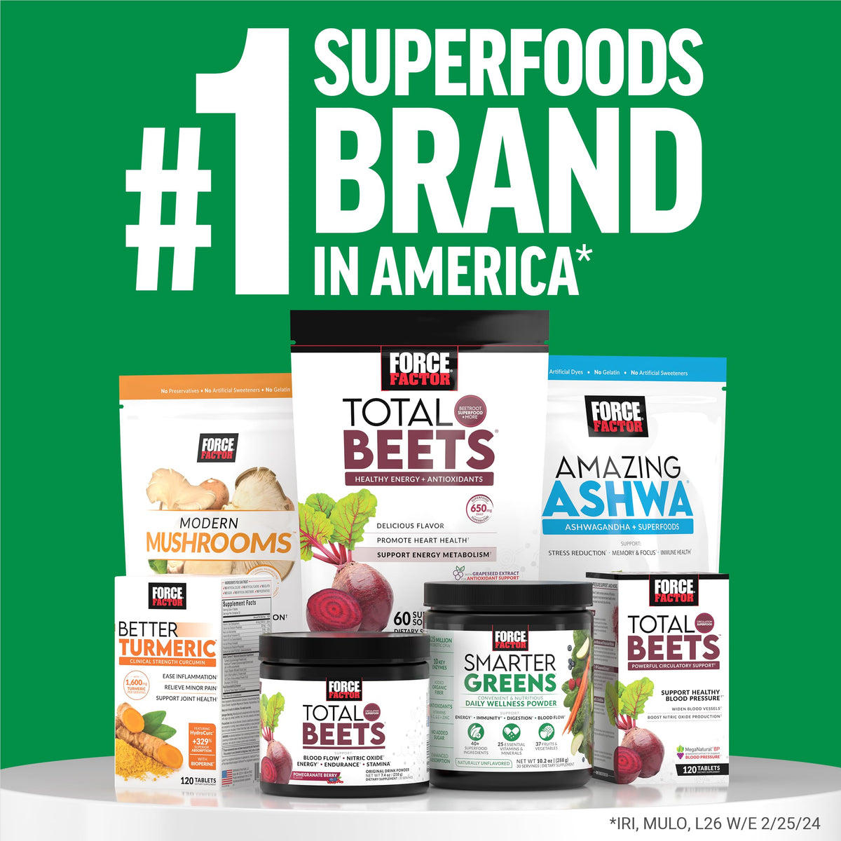Force Factor Smarter Greens Poudre Superfoods 3-Pack avec ingrédients