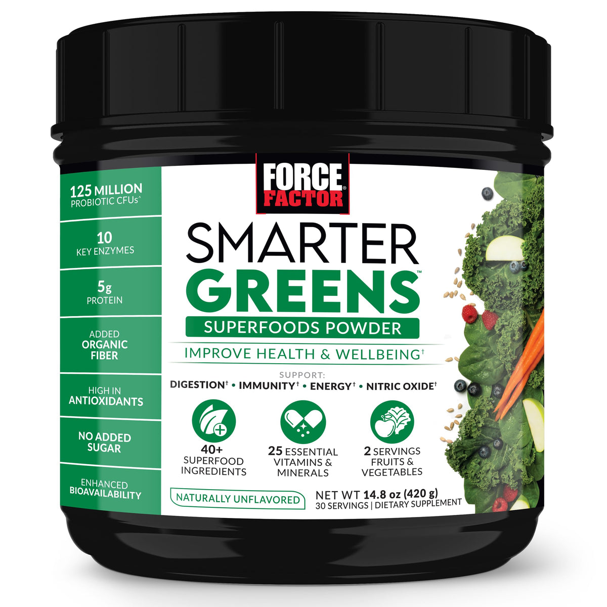 Force Factor Smarter Greens Poudre Superfoods 458g vue de face
