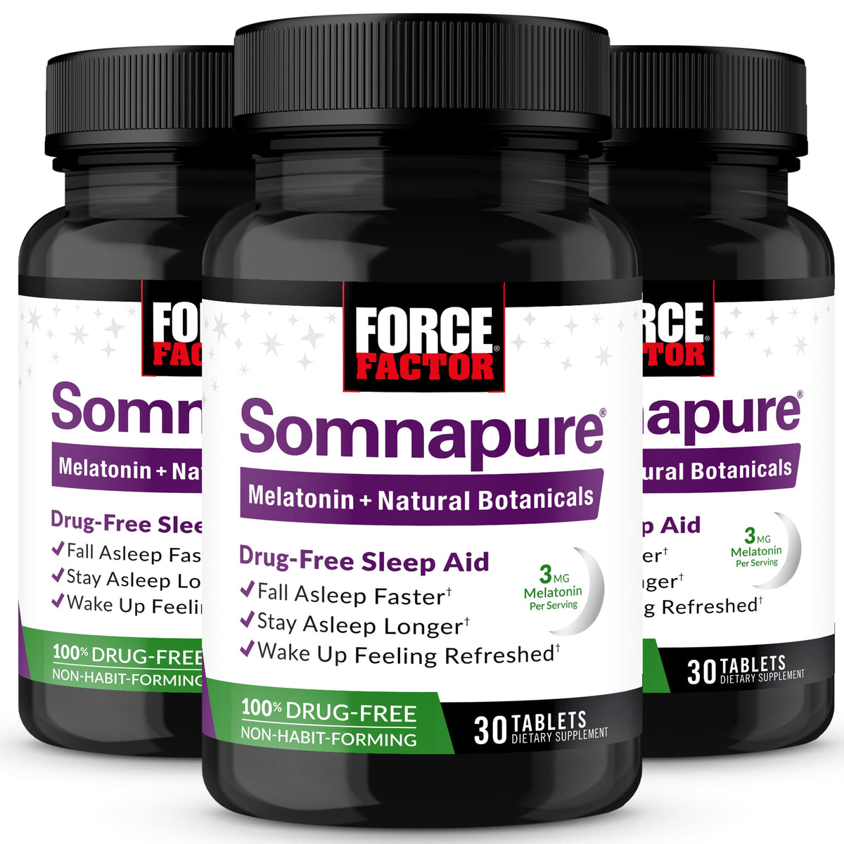 Force Factor Somnapure complément alimentaire sommeil 3mg mélatonine, vue de face