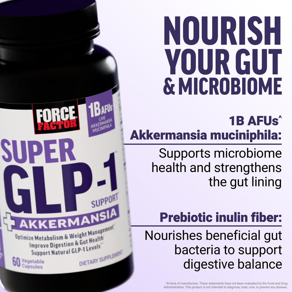 Force Factor Super GLP-1 Support + Akkermansia 75g ingrédients sur l'étiquette