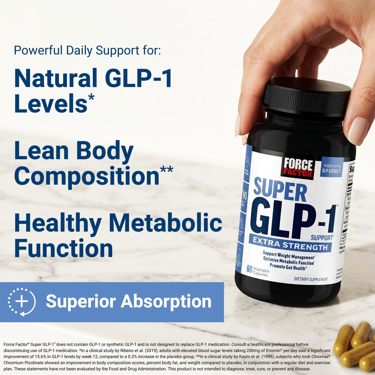 Force Factor Super GLP-1 Support Extra Strength 91g étiquette