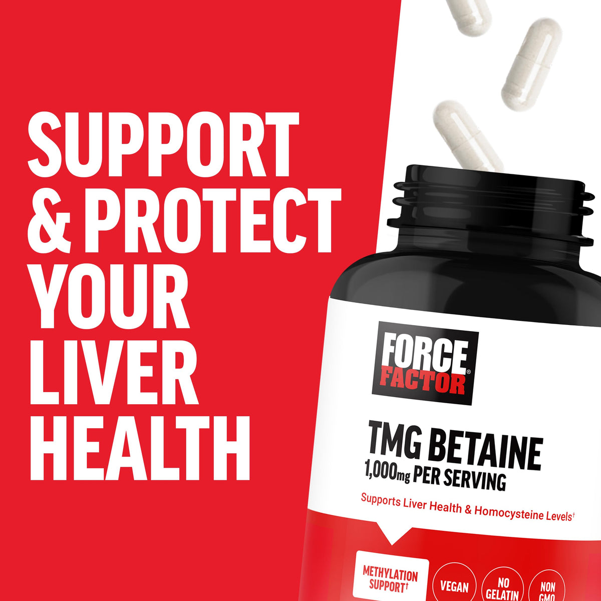 Force Factor TMG Betaine 170g en arrière-plan d'une cuisine