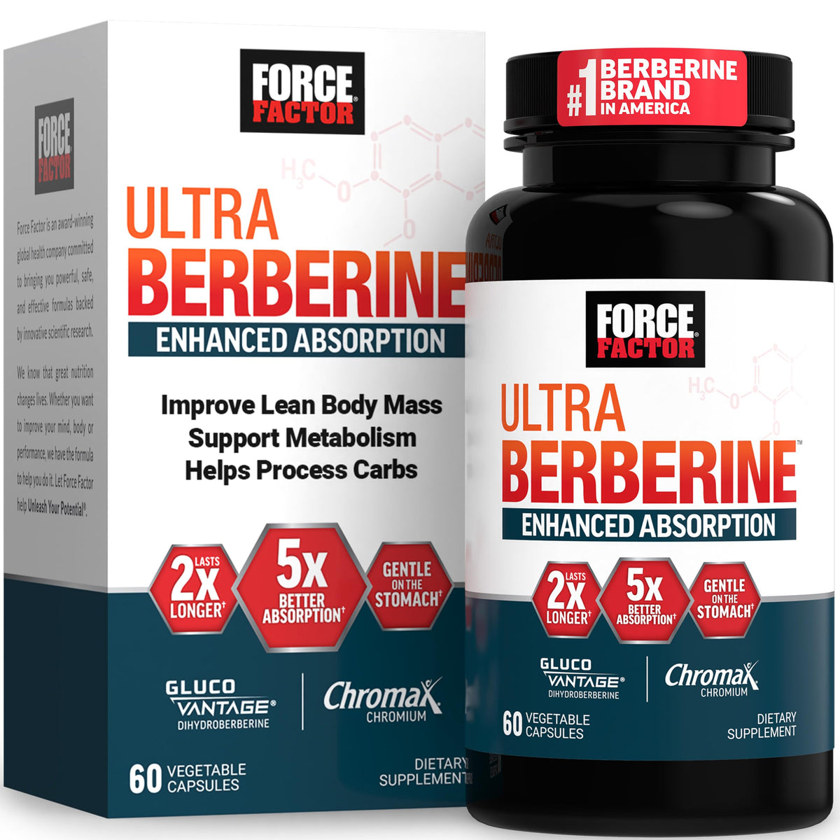 Force Factor Ultra Berberine 60 capsules végétales, vue de face