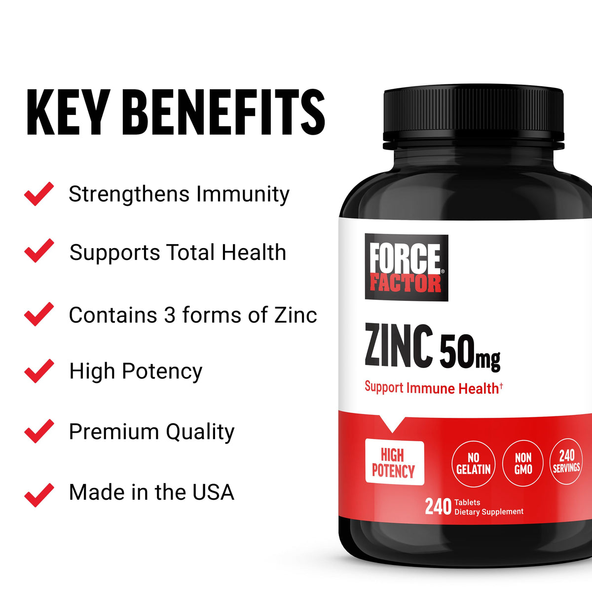 Force Factor Zinc 50mg tablettes dans la main
