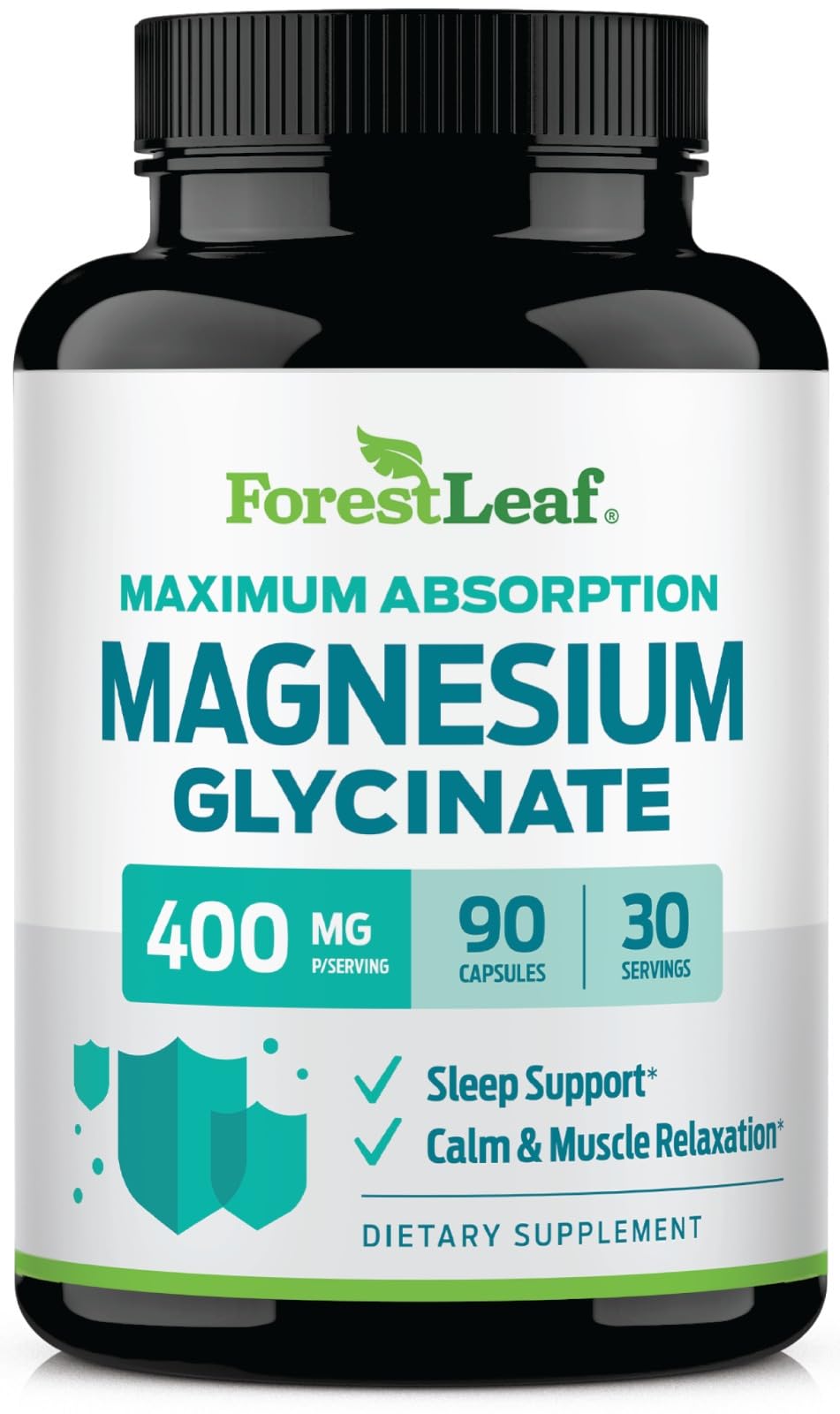 ForestLeaf Magnésium Glycinate 400mg pot de 90 capsules vue de face