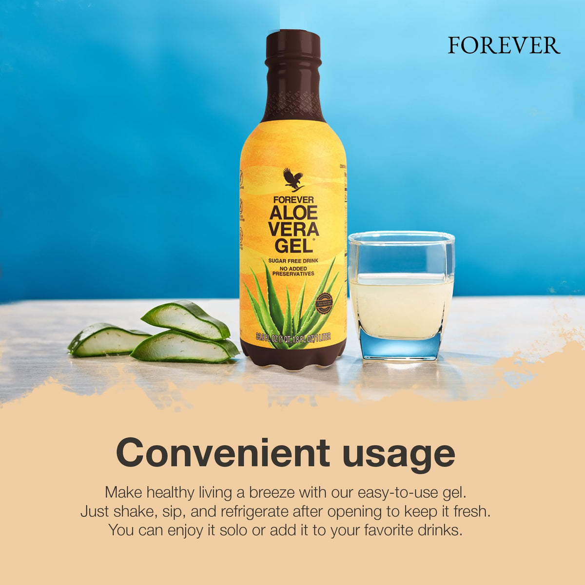 Forever Living Aloe Vera Gel 1 L sur une table