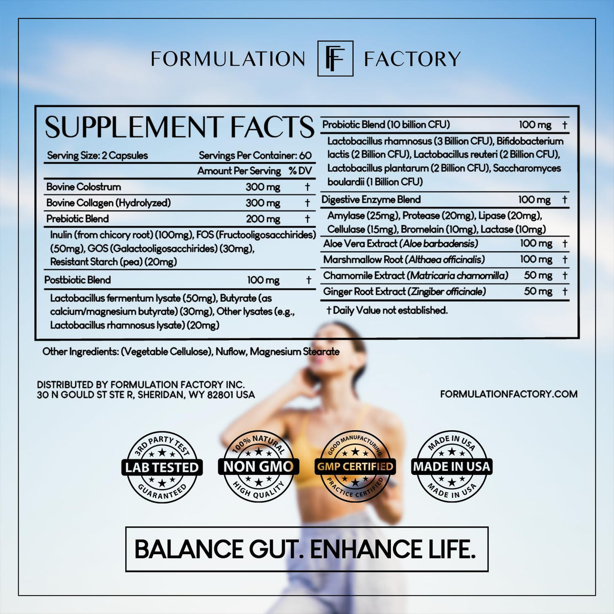 Formulation Factory Complément Alimentaire 10-en-1 Microbiome, présentation des capsules dans une main