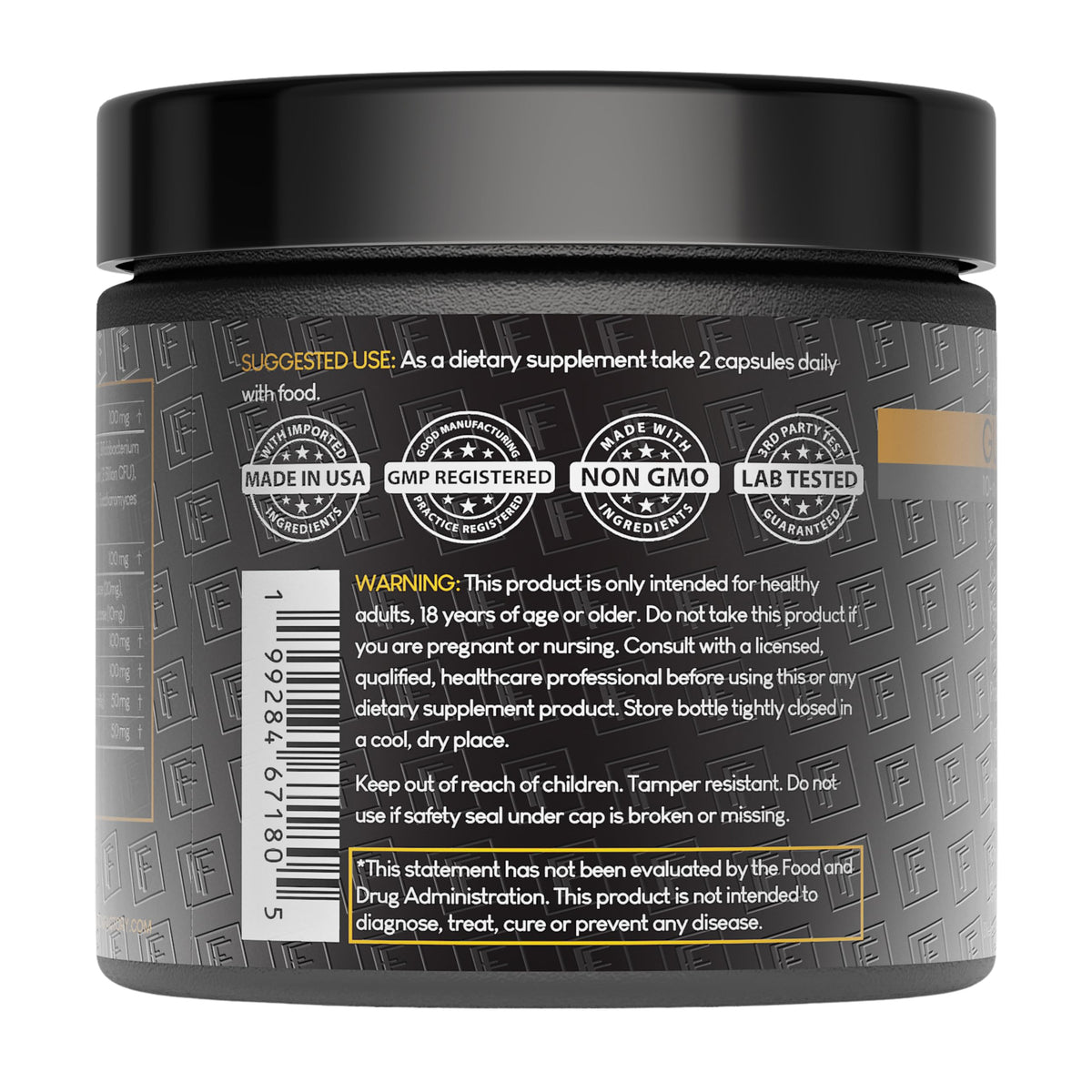 Formulation Factory Complément Alimentaire 10-en-1 Microbiome, vue latérale de l'emballage