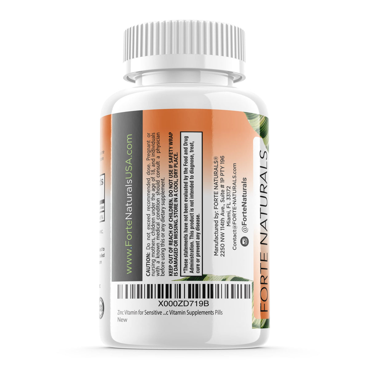 FORTE NATURALS Zinc 50mg comprimés avec étiquette détaillée