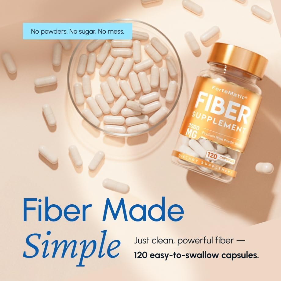 Fortematic Capsules de Psyllium 3000mg, capsules sur une table en bois