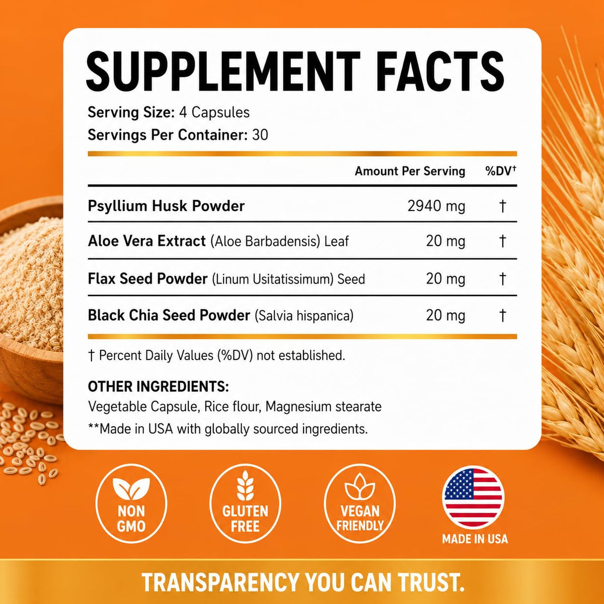 Fortematic Capsules de Psyllium 3000mg, vue de côté