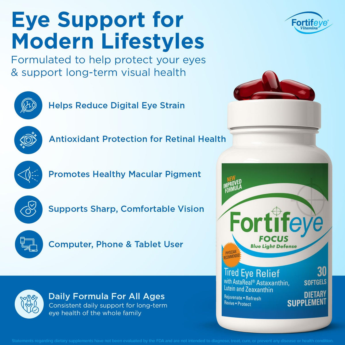 Fortifeye Focus capsules molles avec étiquette