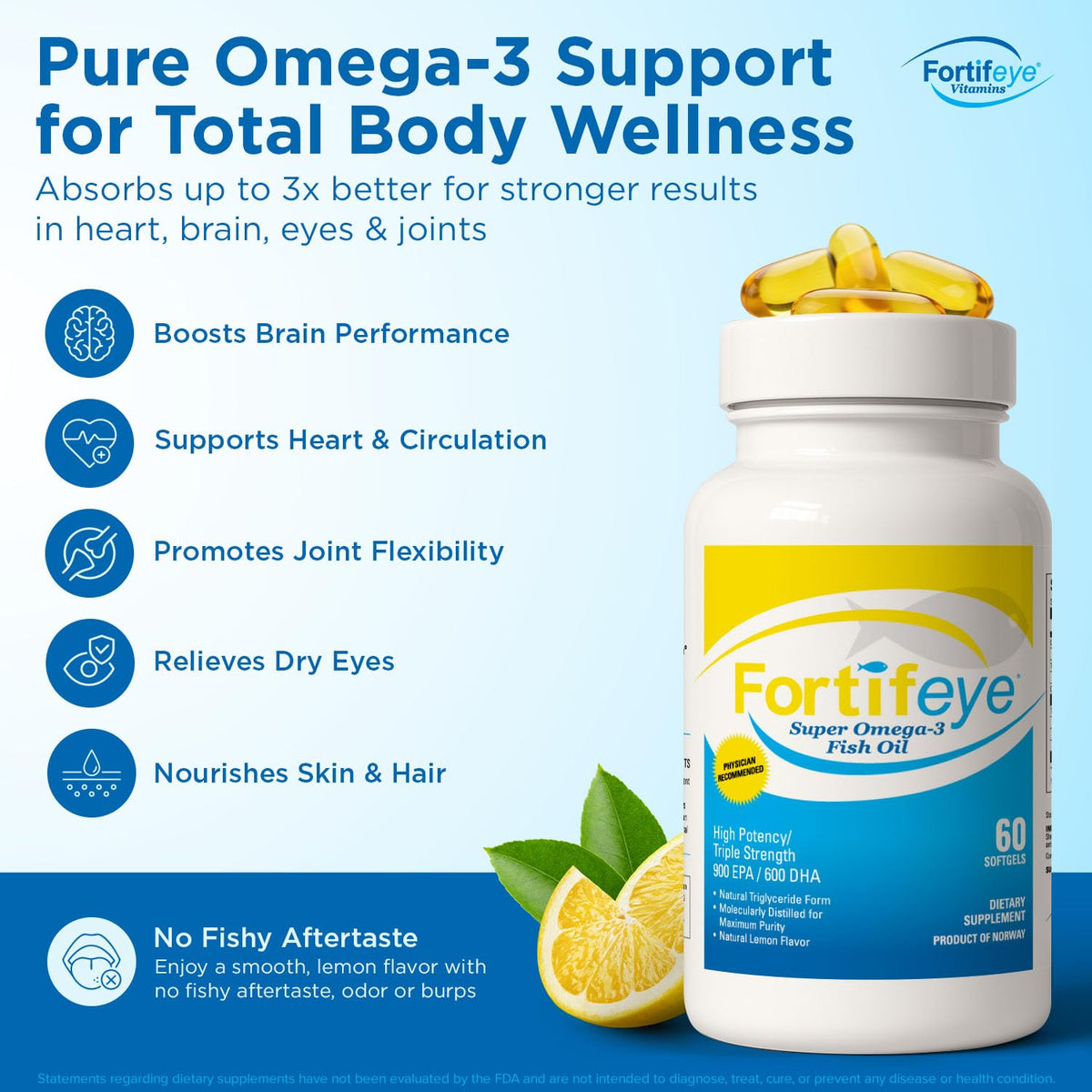 Fortifeye Super Omega-3 capsules avec étiquette et dosage