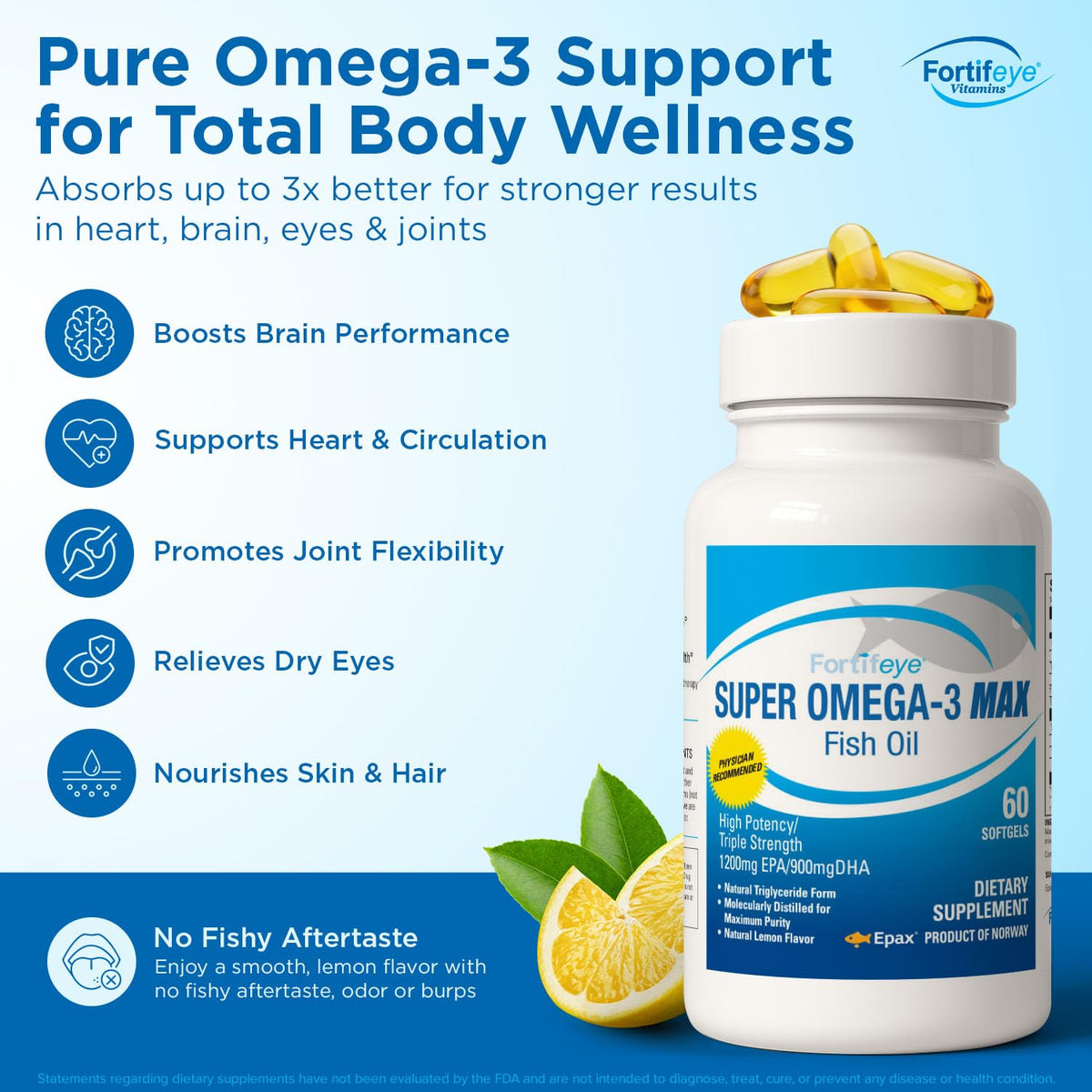 Fortifeye Super Omega-3 Max Huile de Poisson 2400mg 60 gélules emballage