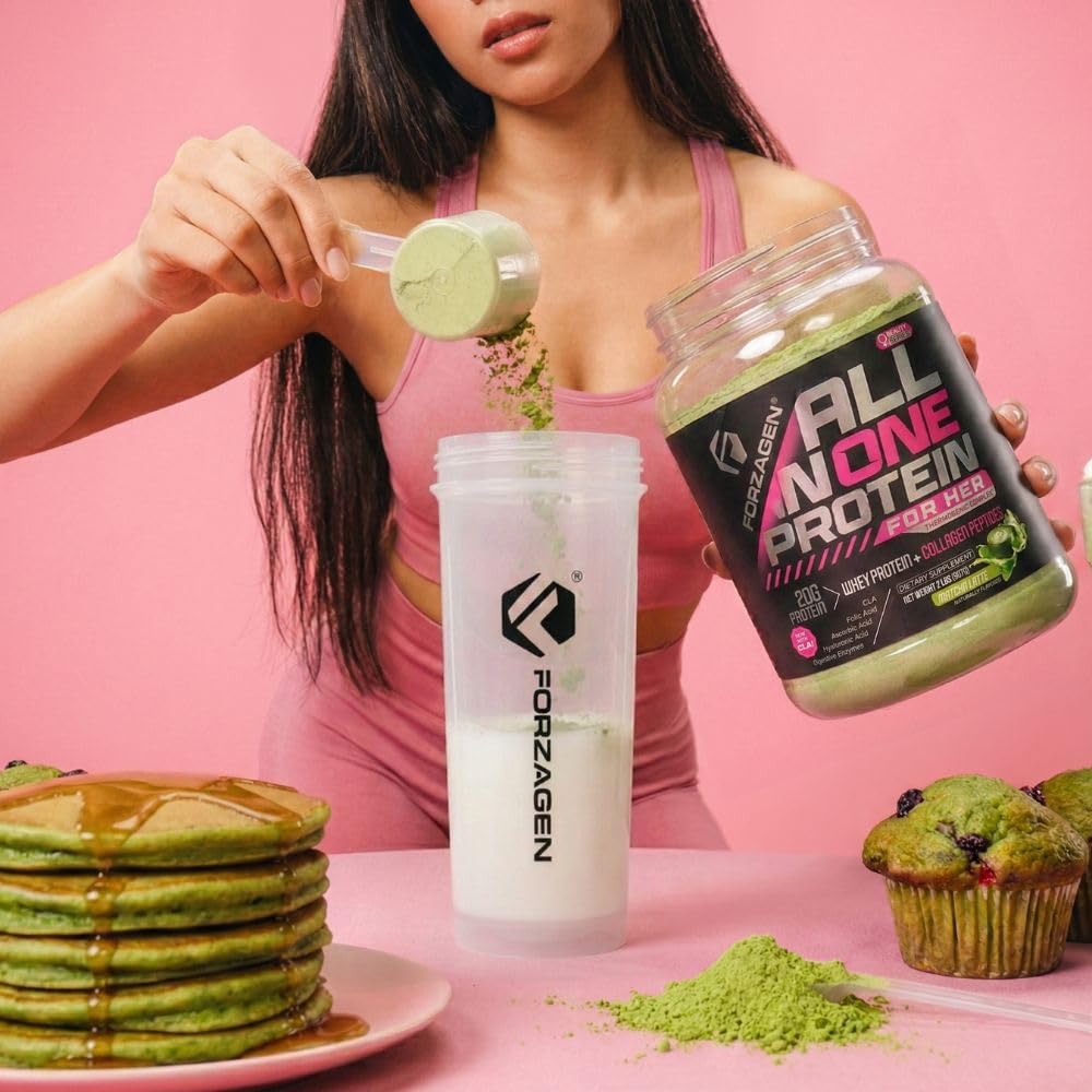 Forzagen All in One Protein pour Femmes 1089g Matcha Latte, cuillère de poudre