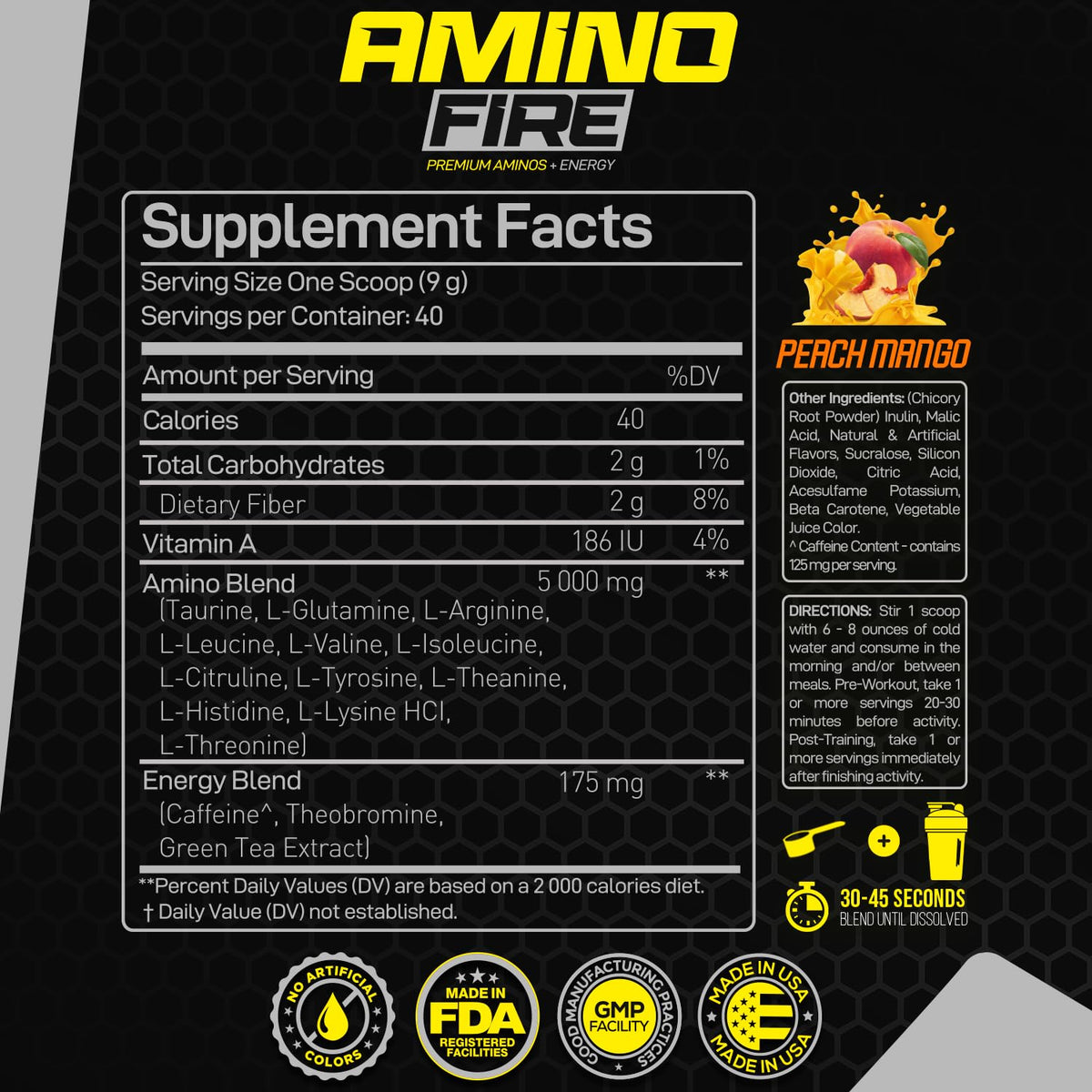 Forzagen Amino Fire poudre d'énergie essentielle mélange dans un verre