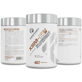 Forzagen KSM-66 Ashwagandha capsules on a wooden table